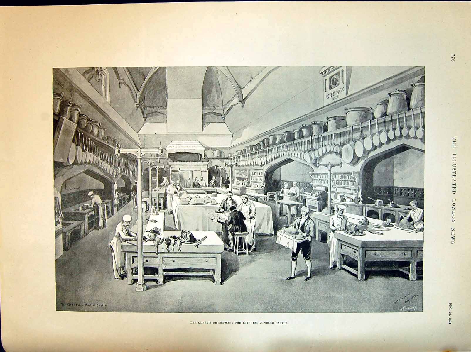Old 1894 Windsor Castle Kitchen Christmas Cooking Man Climbing Rocks Wo 19th