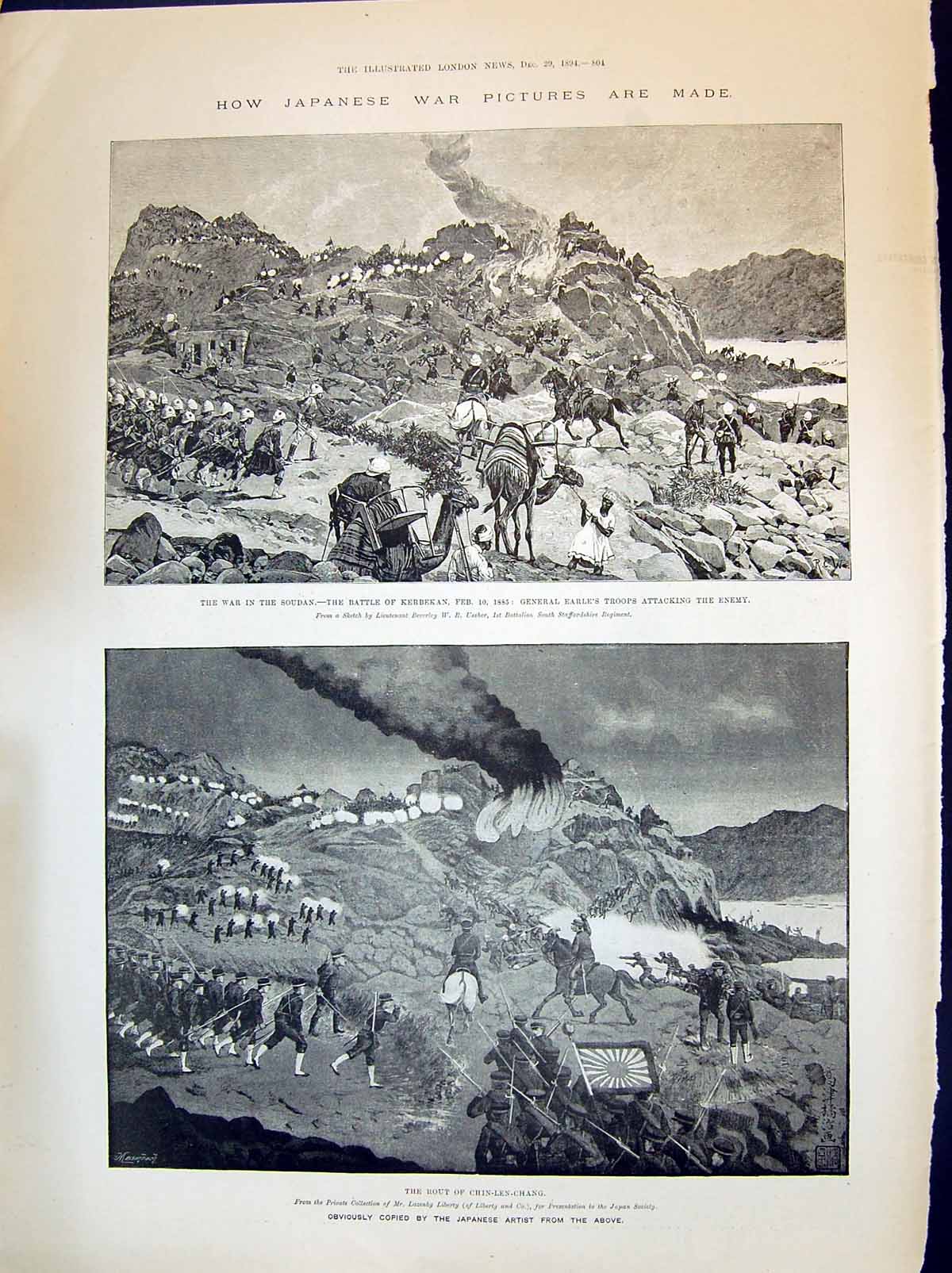 Old Print 1894 War Soudan Battle Kerbekan General Earle Siers Chin-Len-C 19th