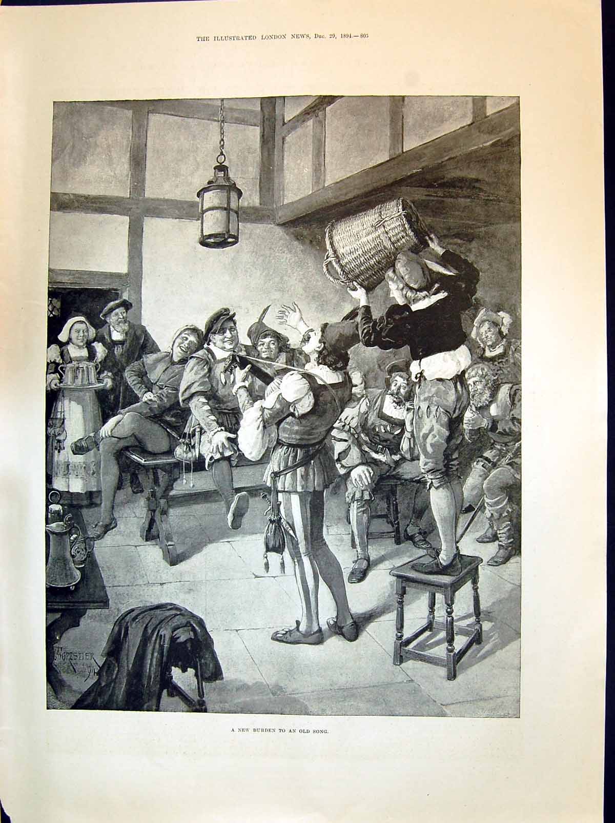 Antique Print 1894 New Burden Song Music Entertainment Brisson Lechmere Jam