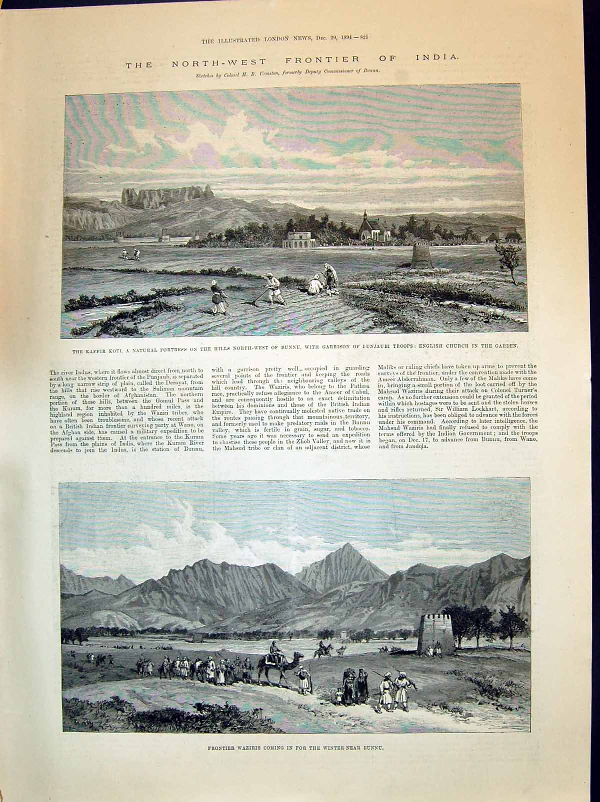 Old 1894 India Kaffir Koti Fortress Bunnu Punjaubi Troops Waziris Mou Victorian
