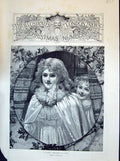 Original Old Antique Print 1894 Christmas Holly Beautiful Children Lucien Davis