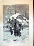 Old 1894 Christmas Day Scene Family Home Travelling Church Snow Fores Victorian