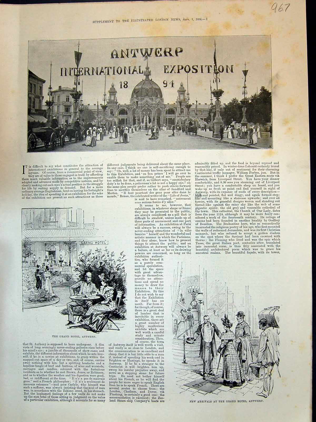 Old 1894 Antwerp Grand Hotel Waitress Mine Host Town Hall Kipdorp Gat Victorian