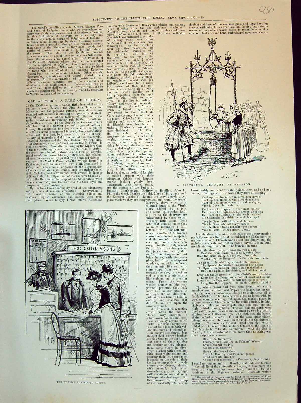 Old 1894 Sixteenth Century Romance Thomas Cook Travel Agents Antwerp Victorian