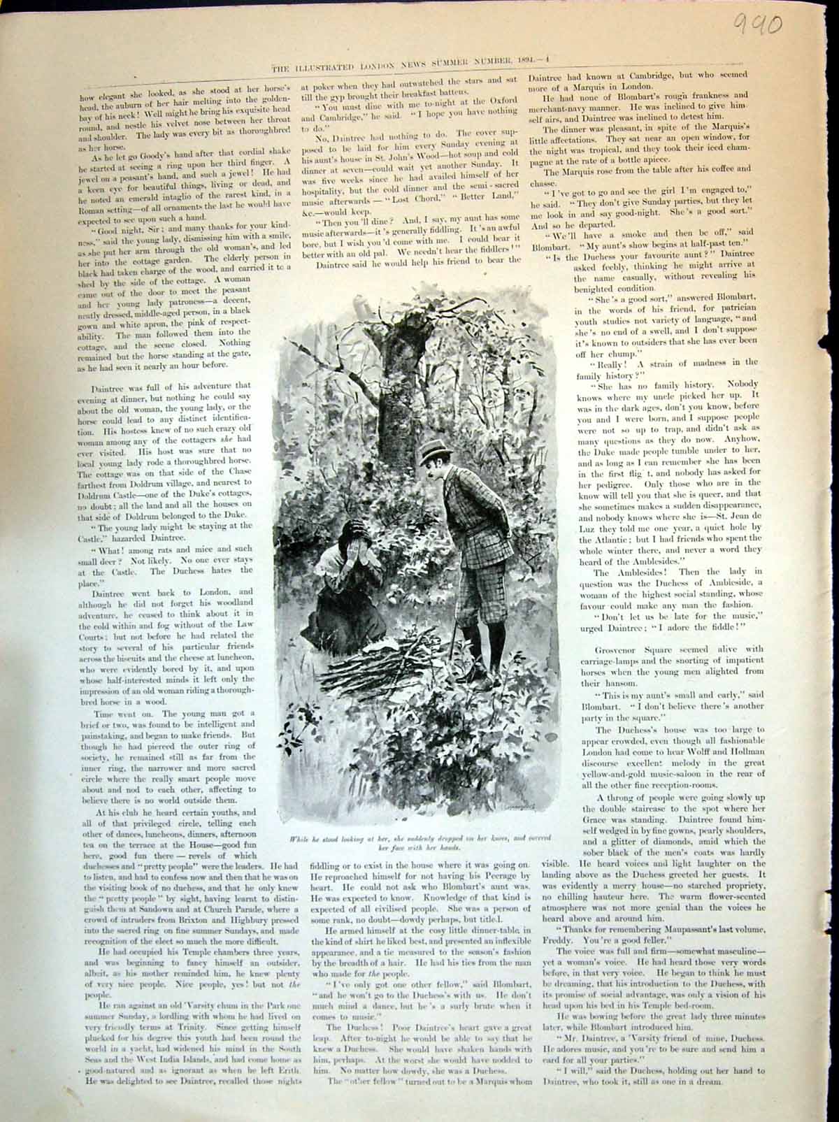 Old 1894 Forest Scene Lady Man Gathering Wood Horse Cottage House Gat Victorian