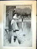 Old 1894 Morning Dip Lady Dogs River Shepherd Sheep Romance Garden Sc Victorian