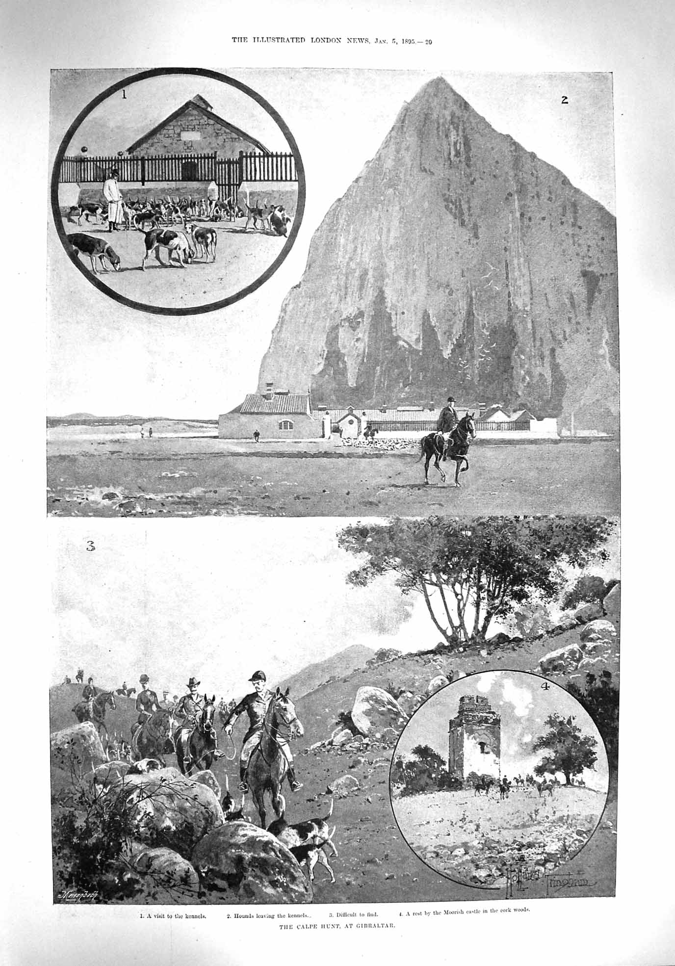 Original Old Antique Print 1895 Calpe Hunt Gibraltar Bishop Hereford Crick 19th