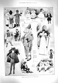 Original Old Antique Print 1895 Children Fancy Dress Ball Mansion House Pierrot