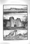 Original Old Antique Print 1895 Amberley Sussex Castle Walls Village Victorian