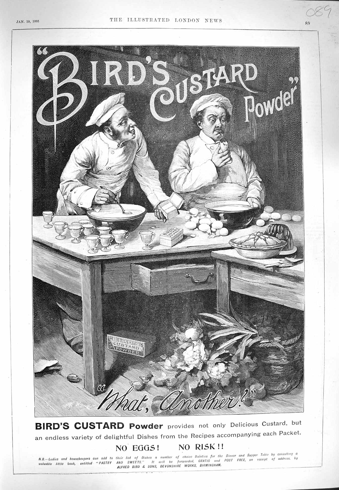 Original Old Antique Print 1895 Advertisement Birds Custard Powder Birmingham