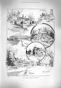 Original Old Antique Print 1895 Broadway Worcestershire Church Weeping Cross