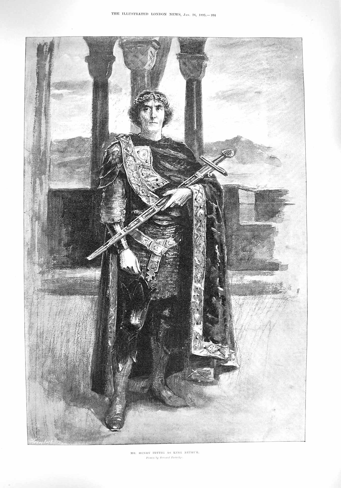 Original Old Antique Print 1895 Henry Irving King Arthur Audley Colliery 19th