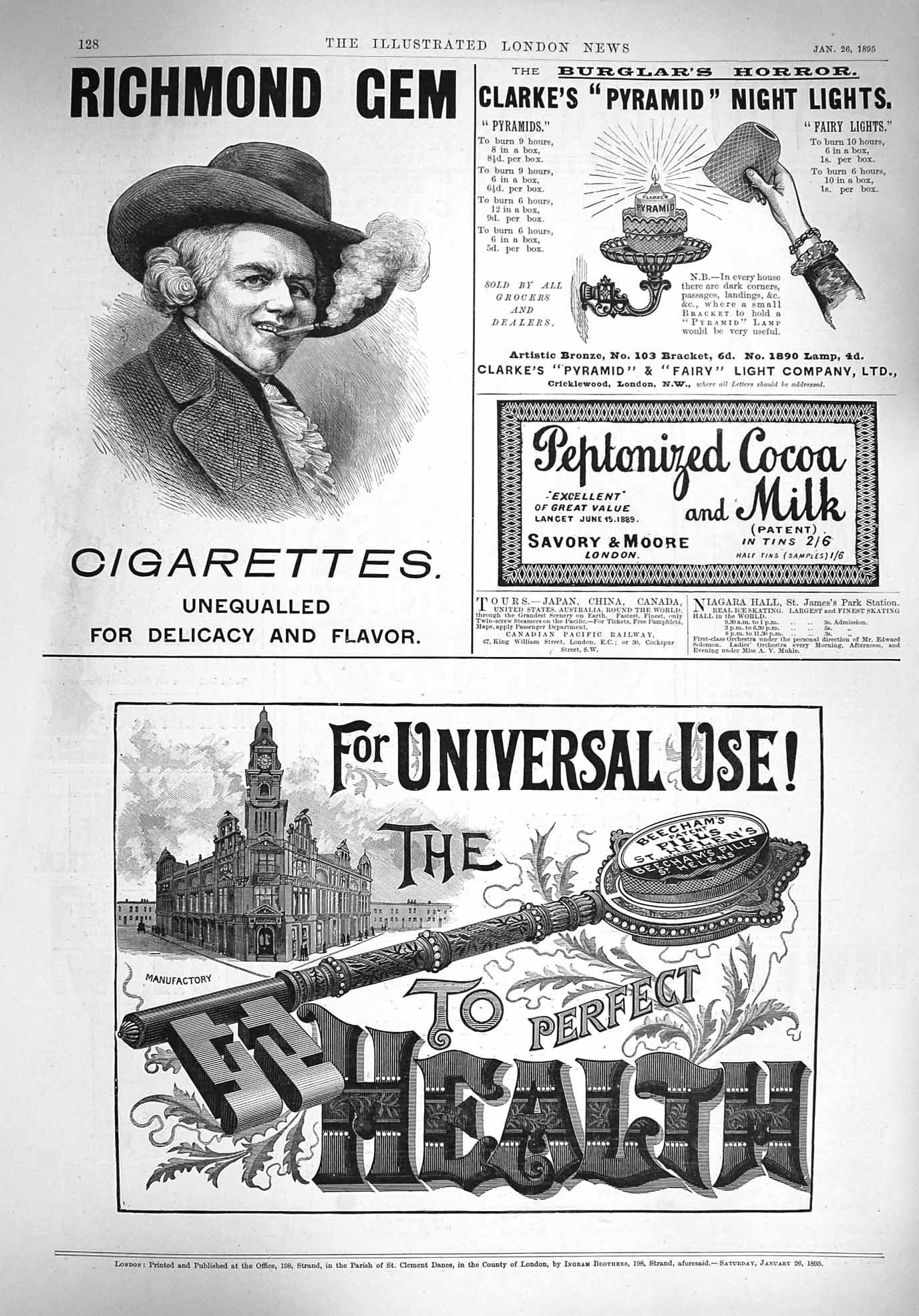 Old Antique Print 1895 Advertisement Richmond Cigarettes Beechams Pills 19th