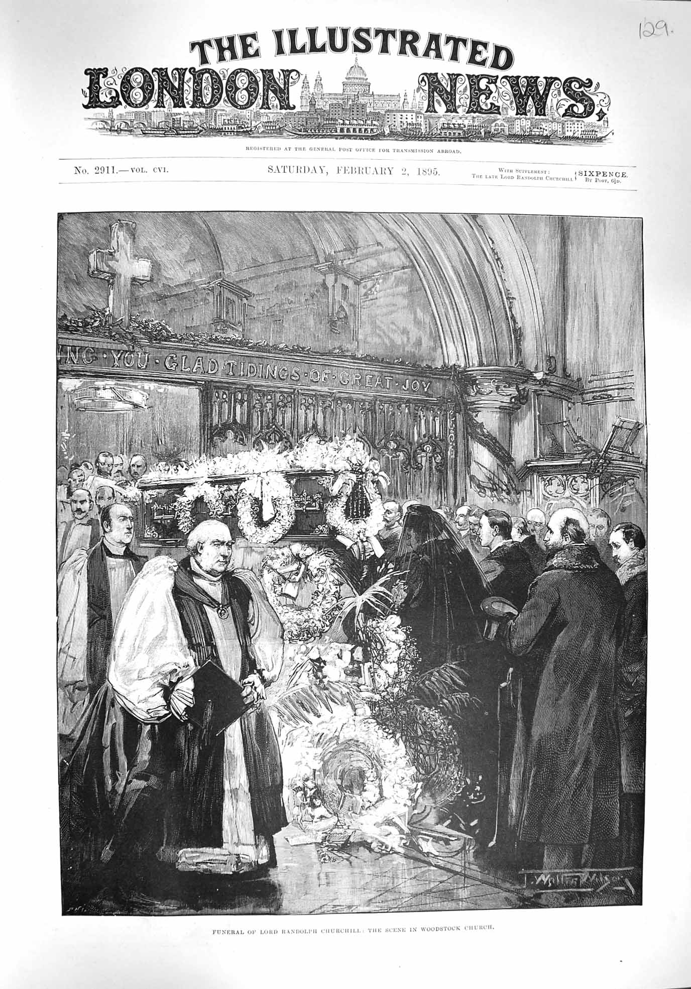 Original Old Antique Print 1895 Funeral Lord Randolph Churchill Woodstock 19th
