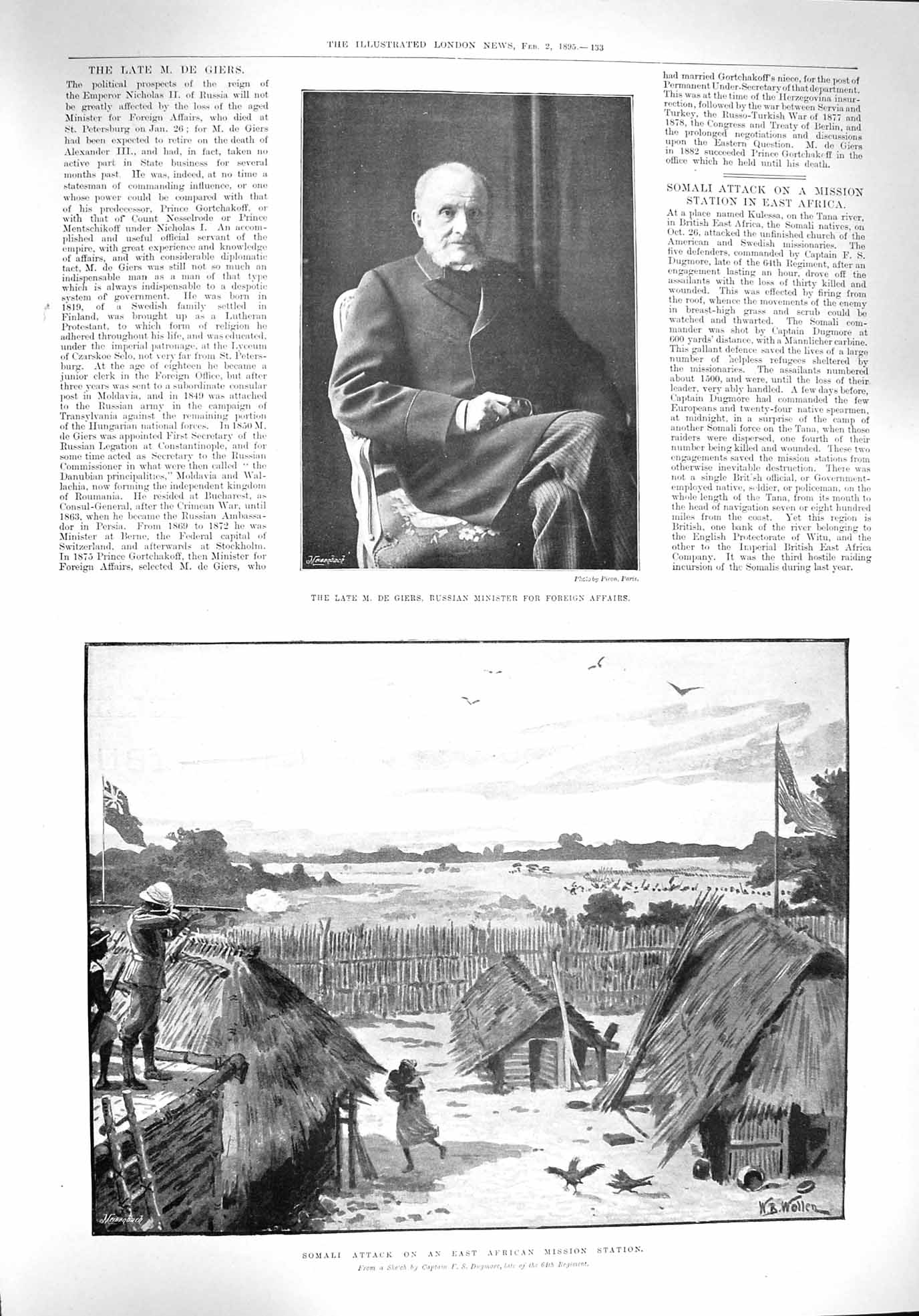 Old Antique Print 1894 Giers Russia Somali Attack Africa Canrobert Harvey 19th