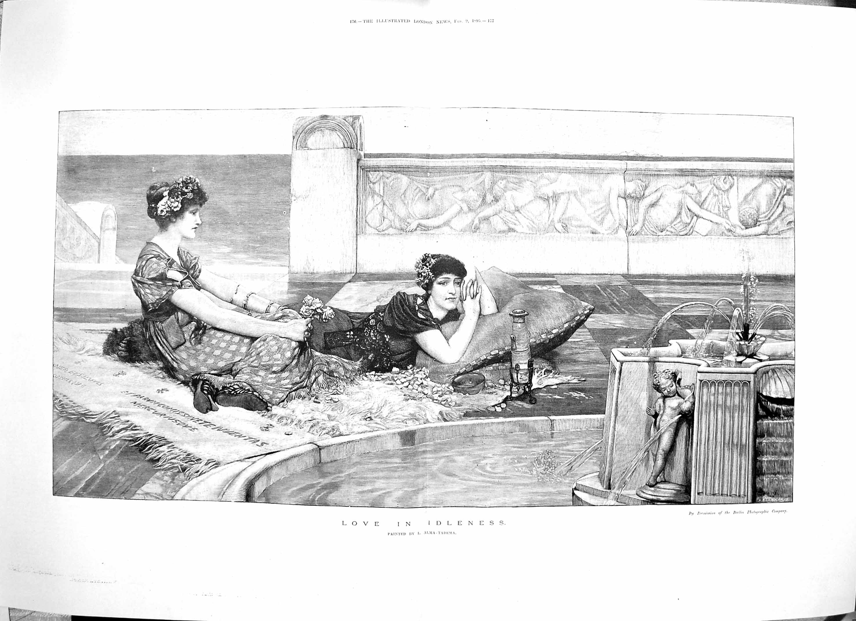 Original Old Antique Print 1895 Love Idleness Egyptian Ladies Alma-Tadema Art