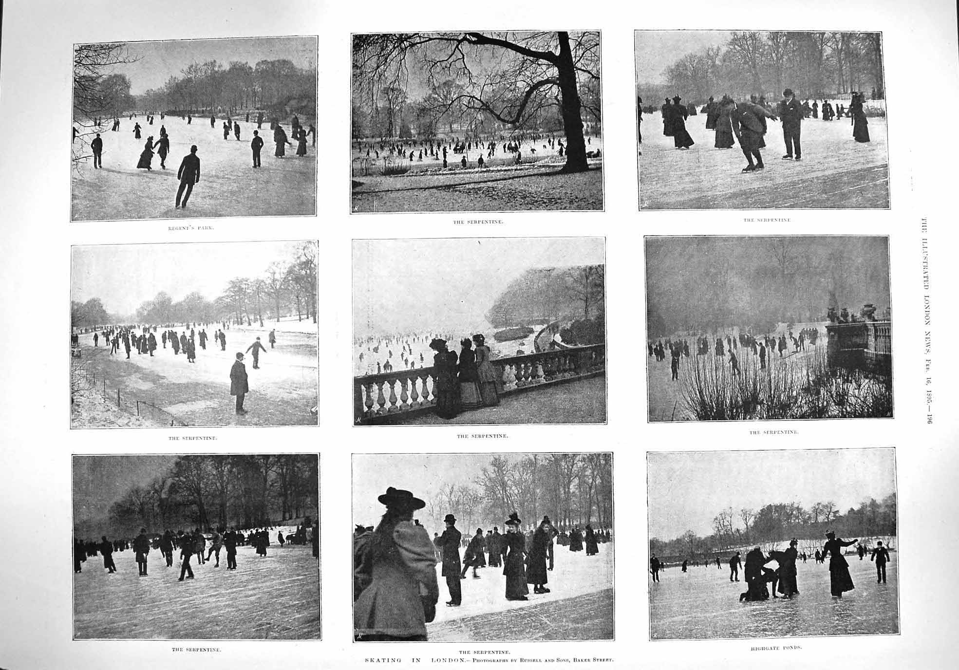 Old Antique Print 1895 Ice Skating London Serpentine Regent'S Bocker Elbe 19th