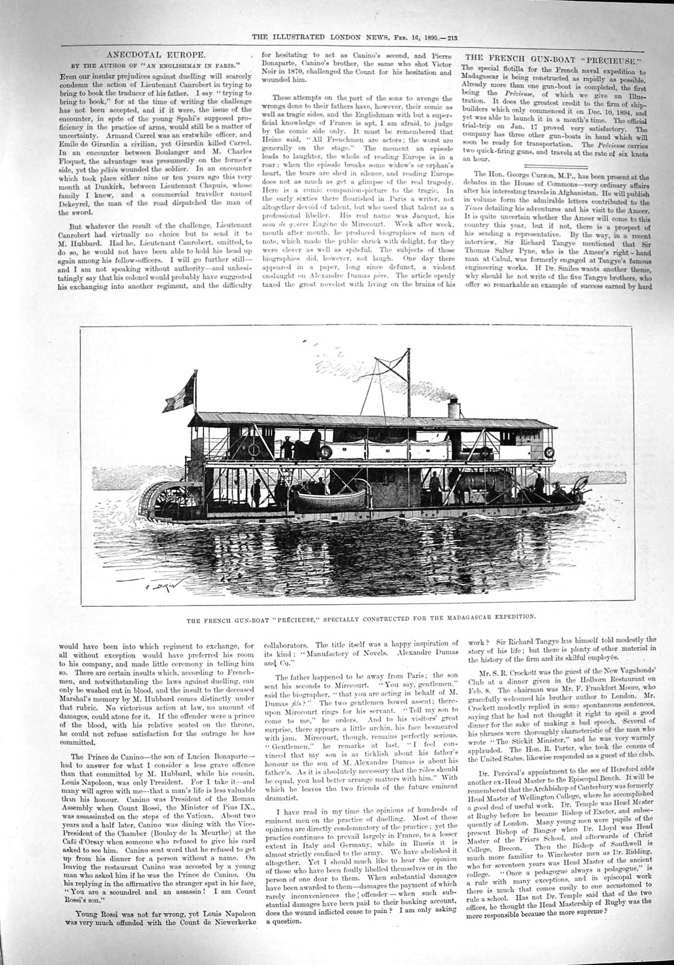 Original Old Antique Print 1894 French Gun-Boat Precieuse Madagascar Expedition