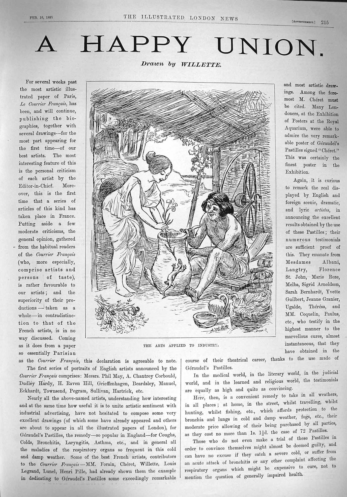 Original Old Antique Print 1895 Advertisement Happy Union Arts Industry Pottery