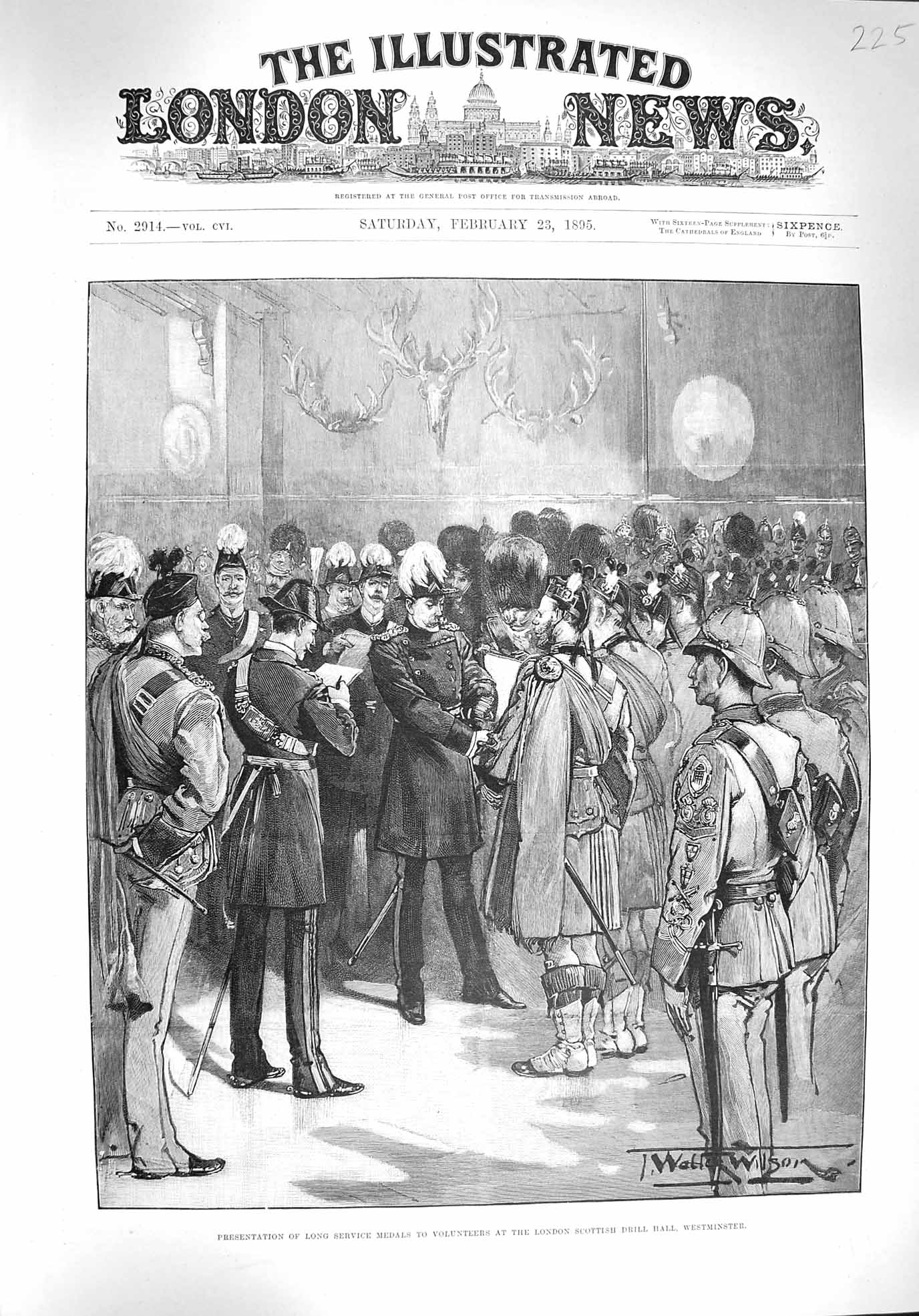 Original Old Antique Print 1895 London Scottish Drill Hall Westminster War 19th