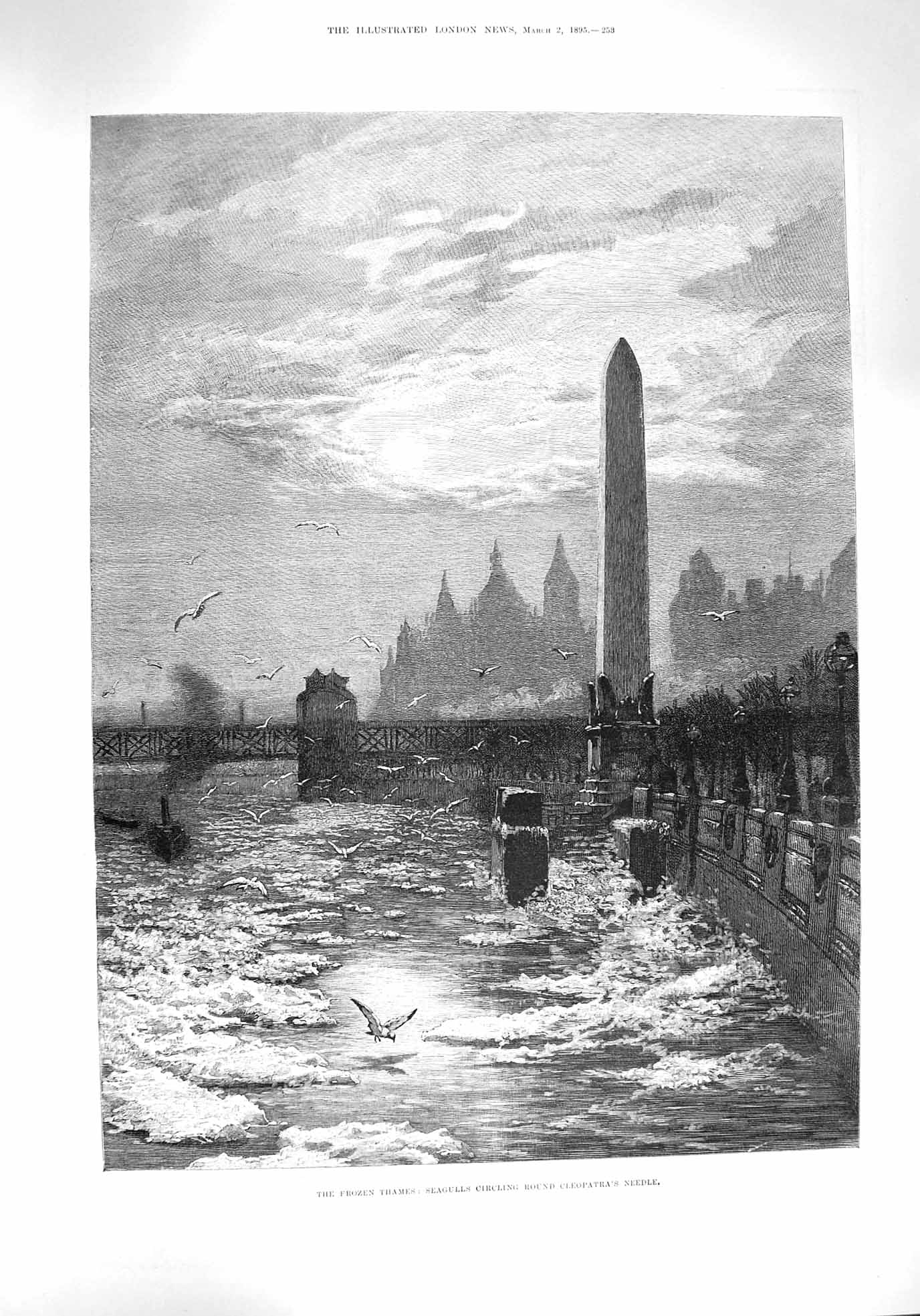 Original Old Antique Print 1895 Cleopatra'S Needle River Thames Pearson Pigott