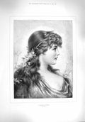 Original Old Antique Print 1895 Portrait Beautiful Daughter Spring Girl 19th