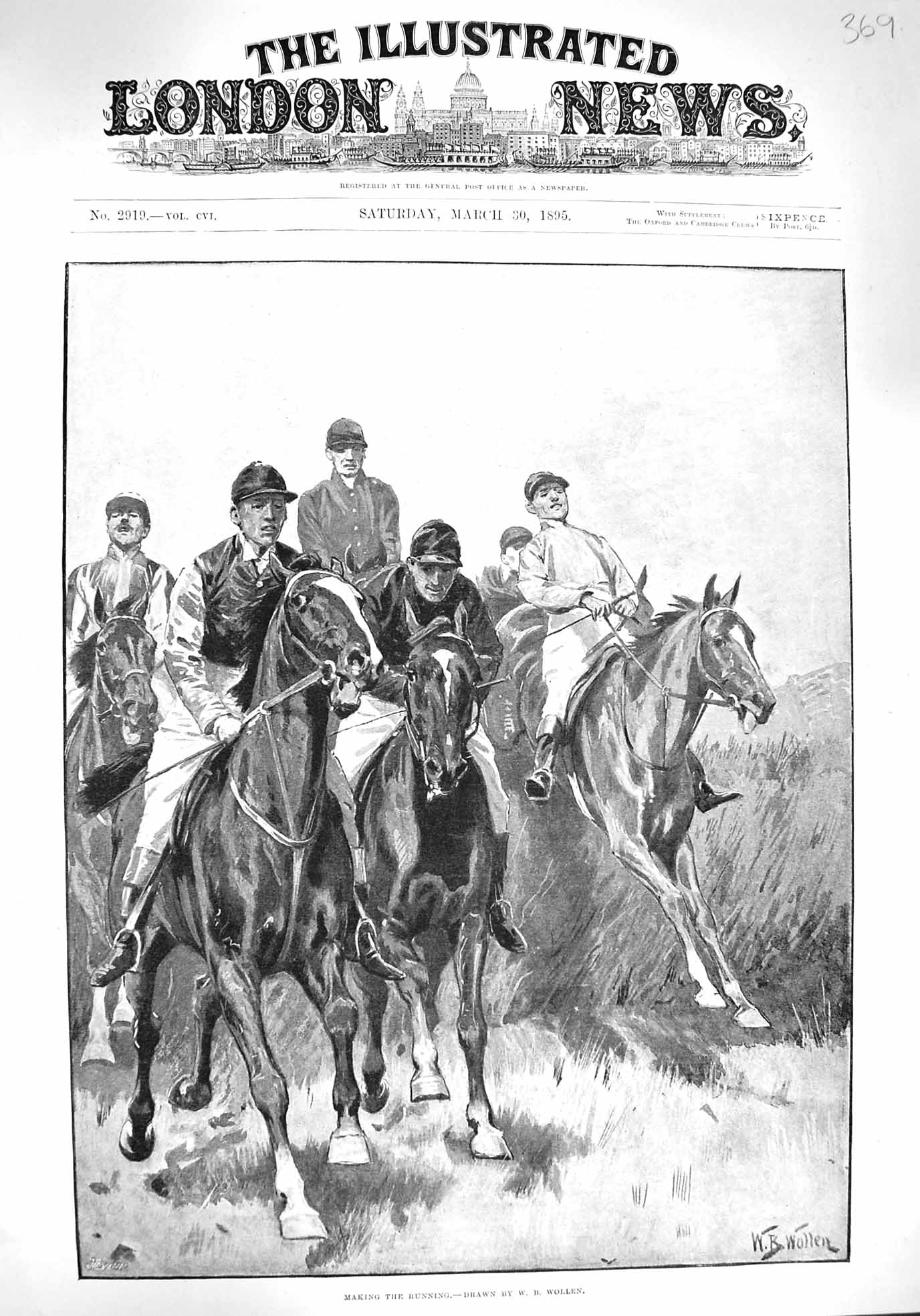 Original Old Antique Print 1895 Horses Jumping Sport Jockeys Wollen Victorian