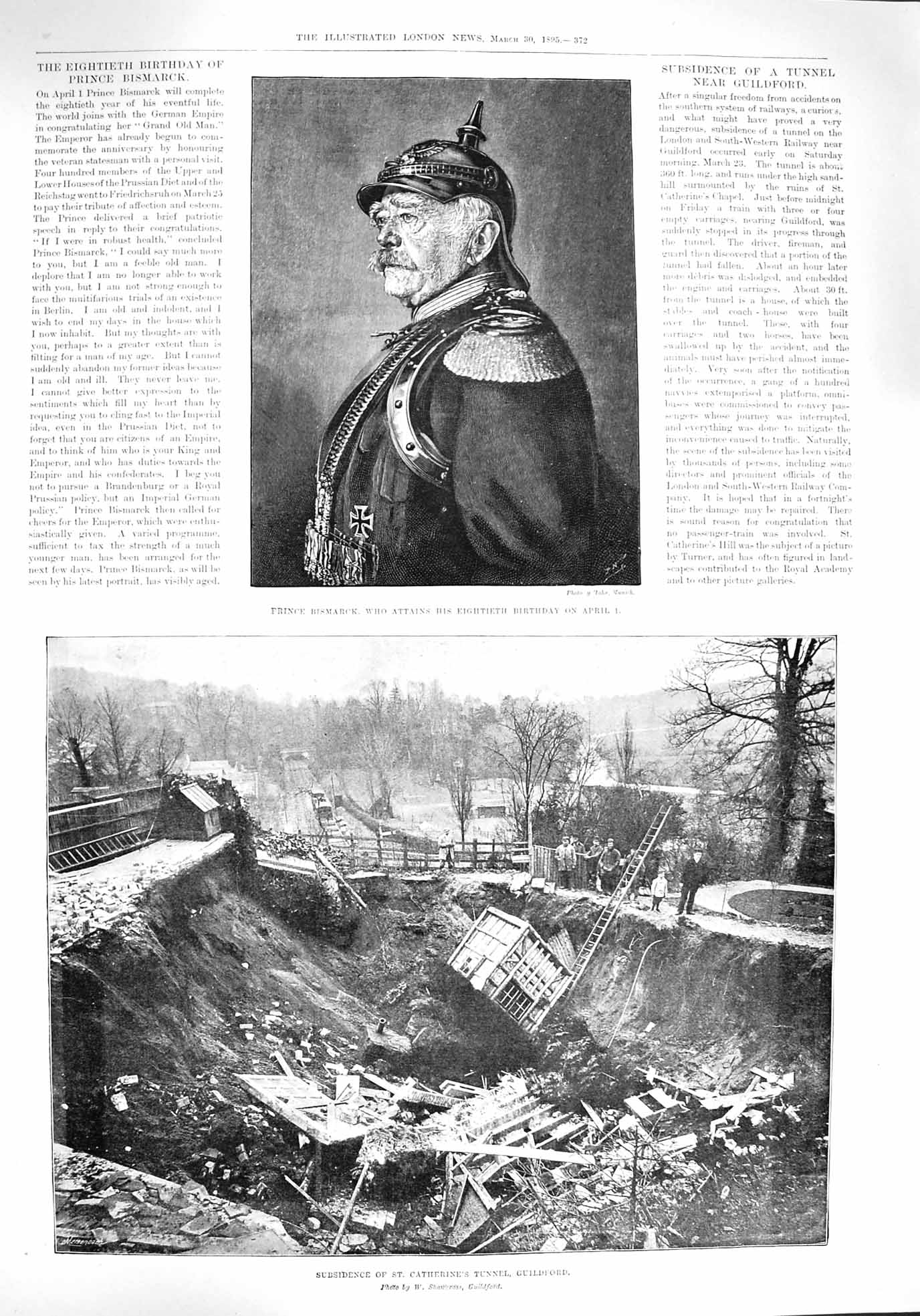 Original Old Antique Print 1894 Prince Bismarck Catherine'S Tunnel War Yangwai