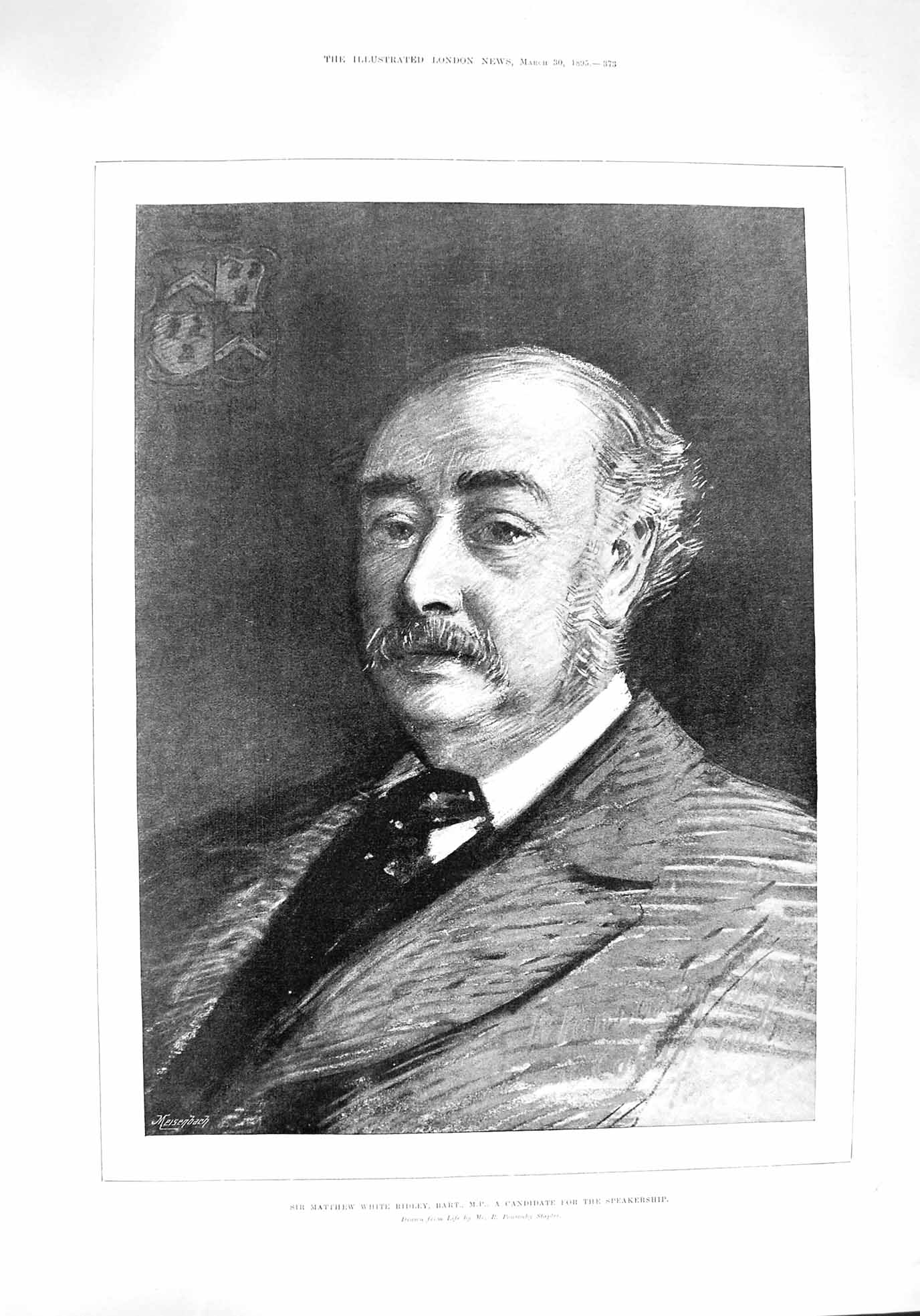 Old Antique Print 1895 Mathew White Ridley Candidate Speakership Portrait 19th