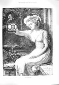 Original Old Antique Print 1894 Lady Guiding Light Lamp Kitchin Ritchie Herman