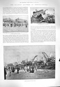 Original Old Antique Print 1894 Railway Train Crash Northallerton Baron Courcel
