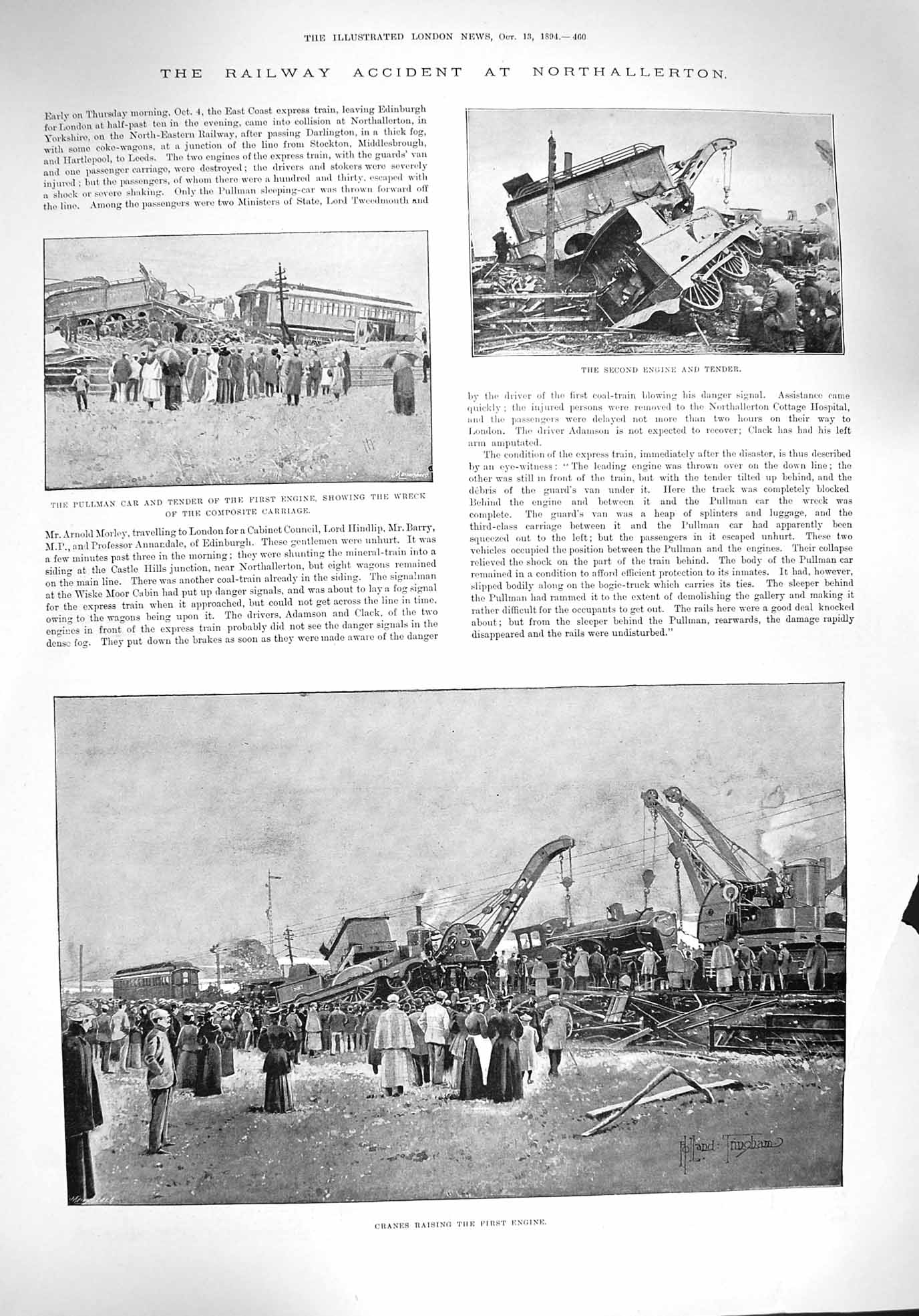Original Old Antique Print 1894 Railway Train Crash Northallerton Baron Courcel