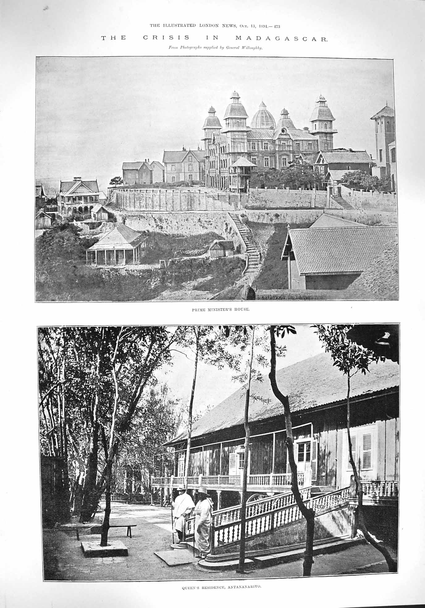 Old Antique Print 1894 Madagascar Prime Minister House Antananarivo Queen 19th