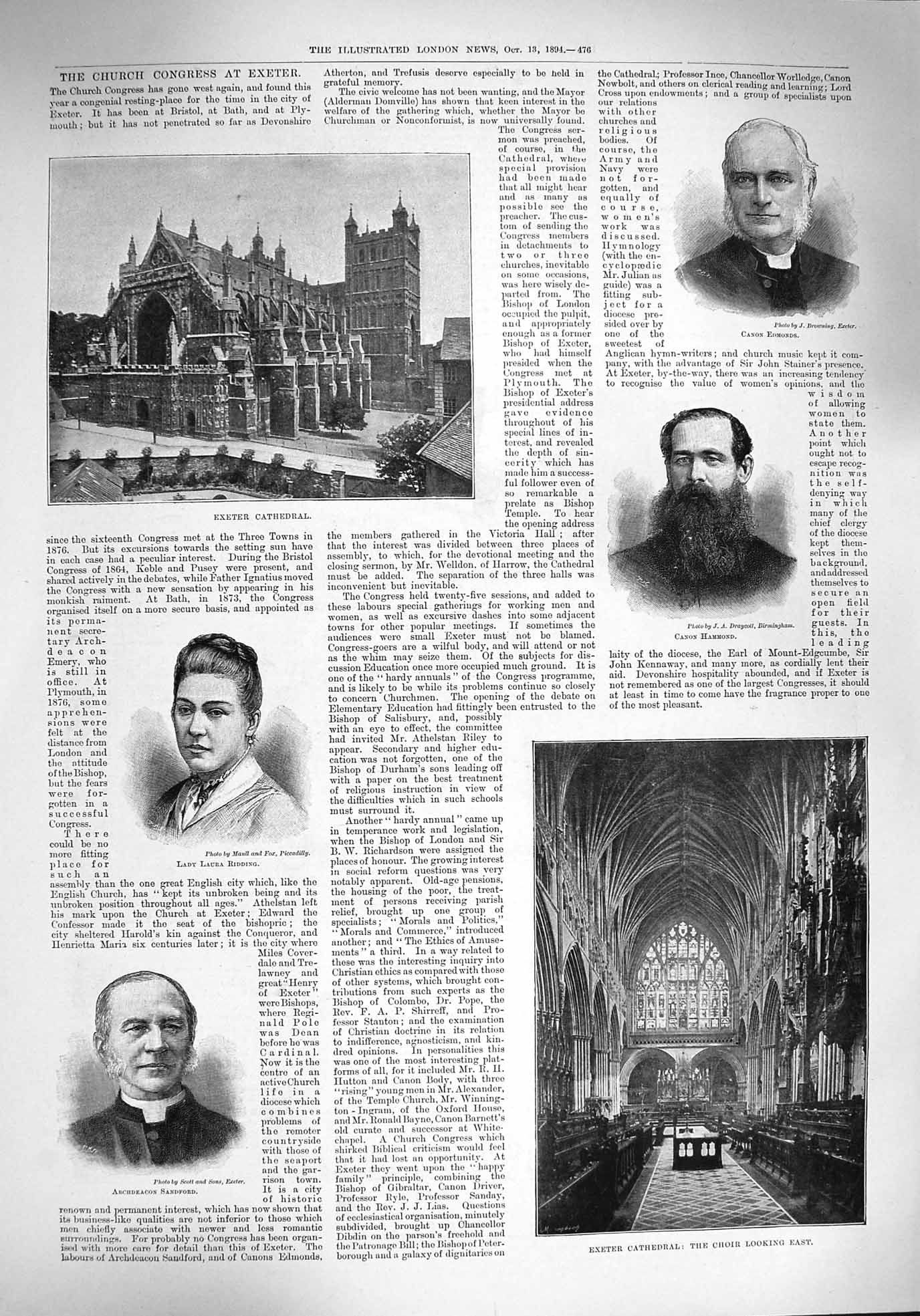 Old Antique Print 1894 Exeter Cathedral Hammond Edmunds Shooting Albania 19th
