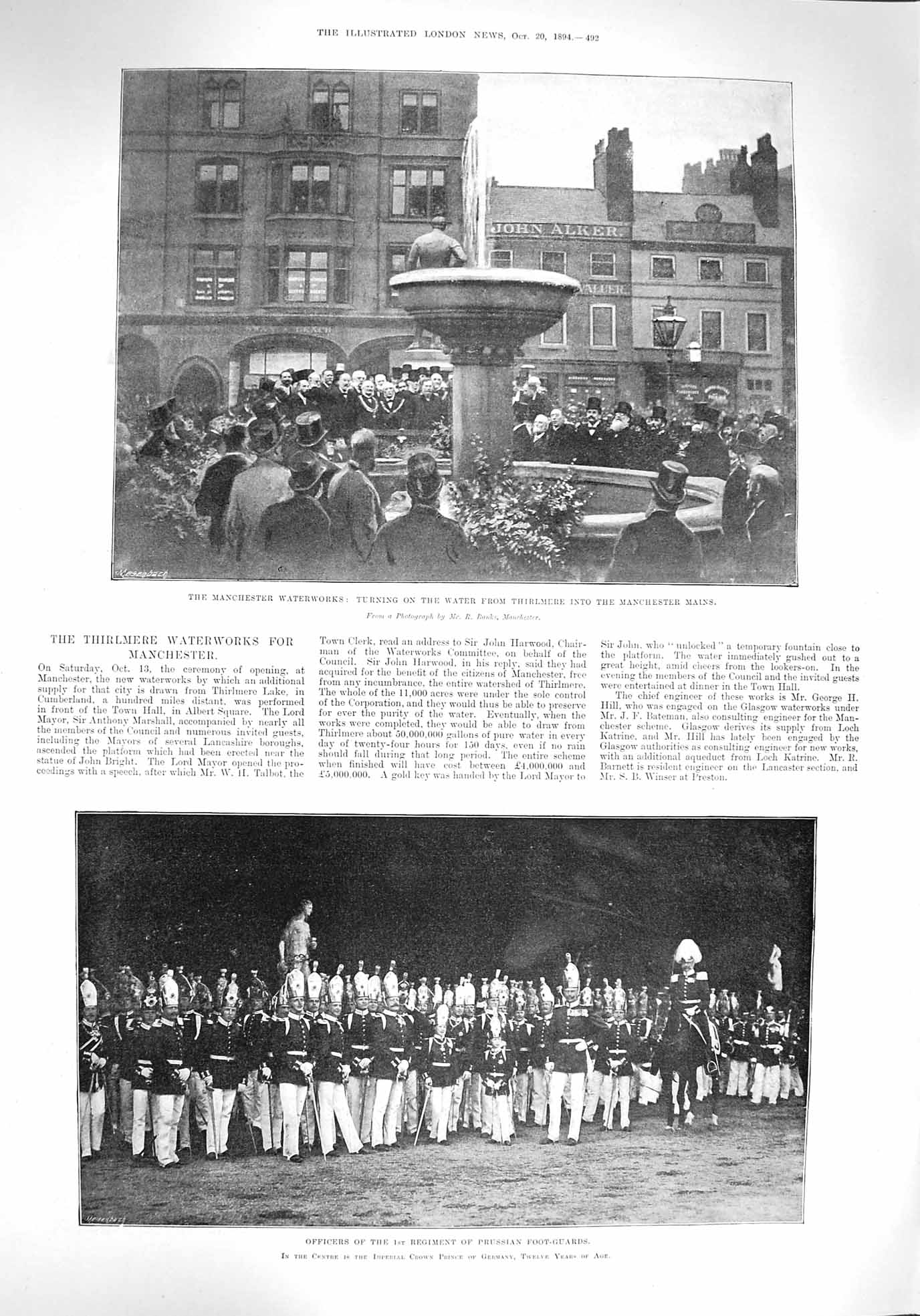 Original Old Antique Print 1894 Manchester Waterworks Thirlmere Prussian Guards