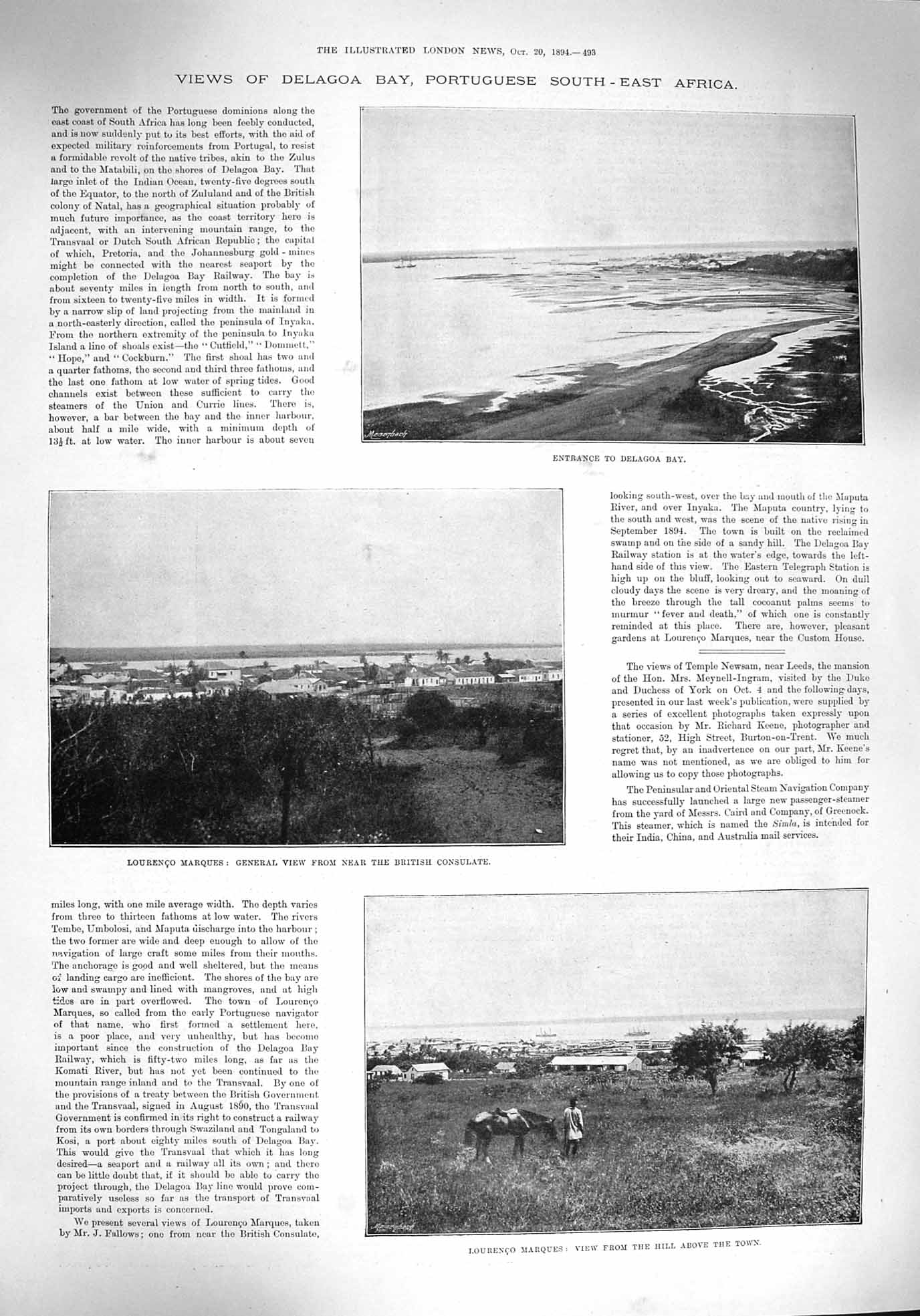 Original Old Antique Print 1894 Delagoa Bay Portuguese Africa Lourenco Marques