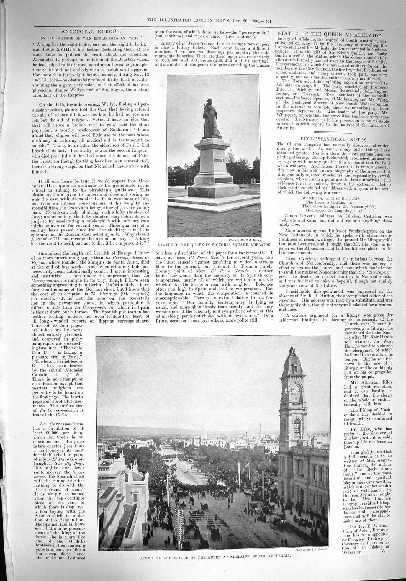 Original Old Antique Print 1894 Statue Queen Victoria Adelaide Schaumburg-Lippe