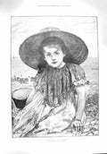 Original Old Antique Print 1894 On The Beach Little Girl Sands Seaside Gervex