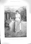 Original Old Antique Print 1894 Calderon Art Scene Beautiful Girl Thoughtful