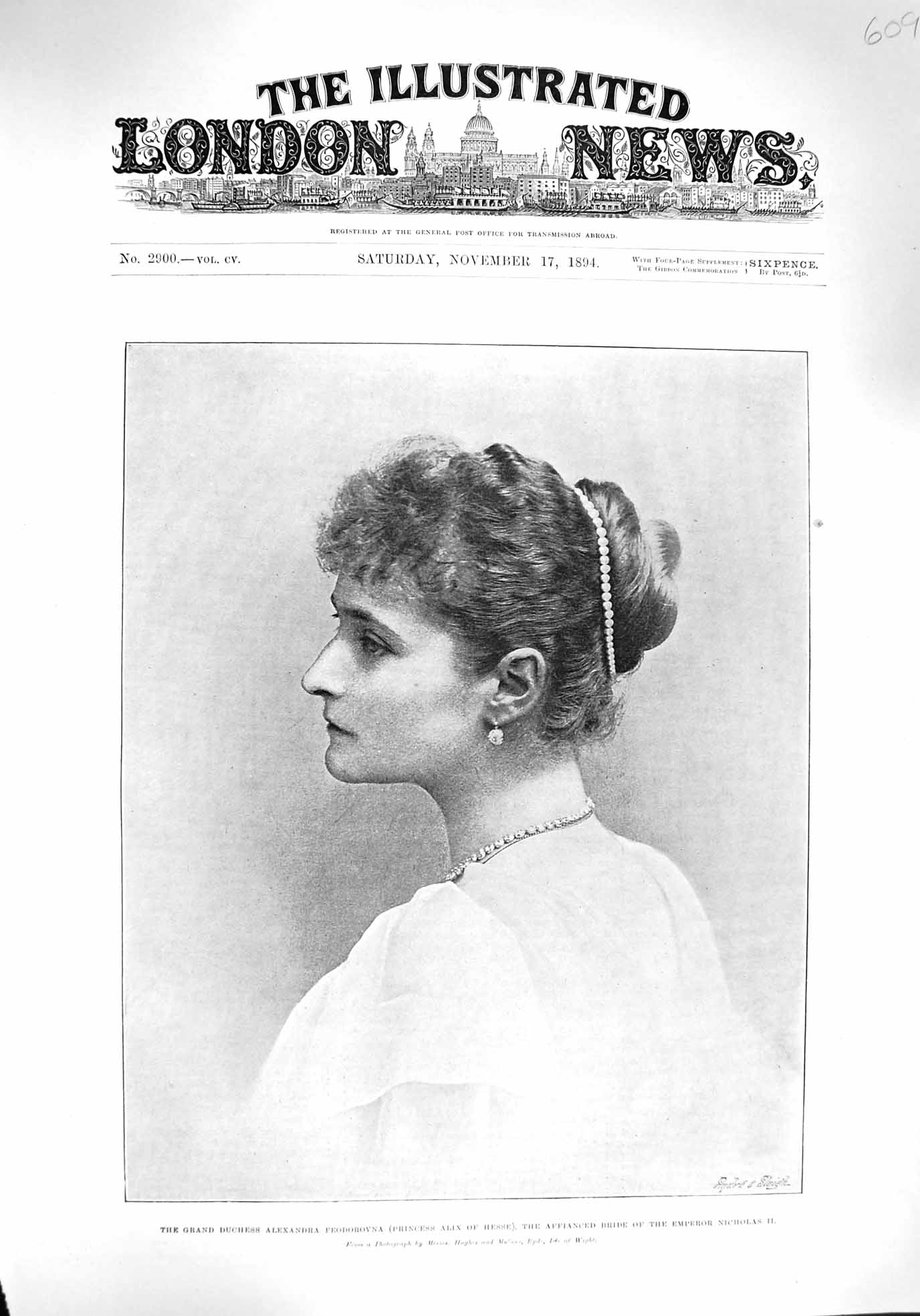 Old Antique Print 1894 Duchess Alexandra Feodorovna Princess Alix Hesse 19th