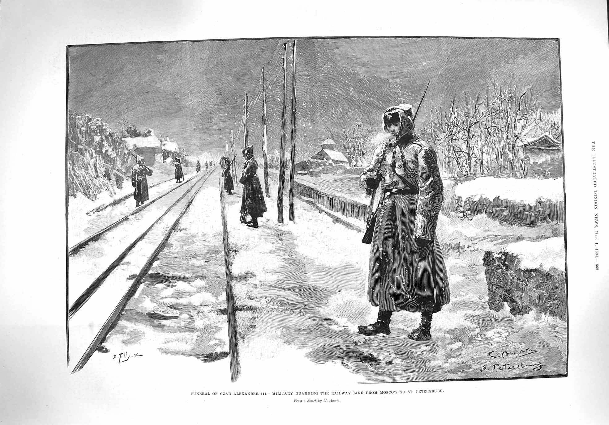 Old Antique Print 1894 Funeral Czar Alexander Railway Moscow Petersburg 19th