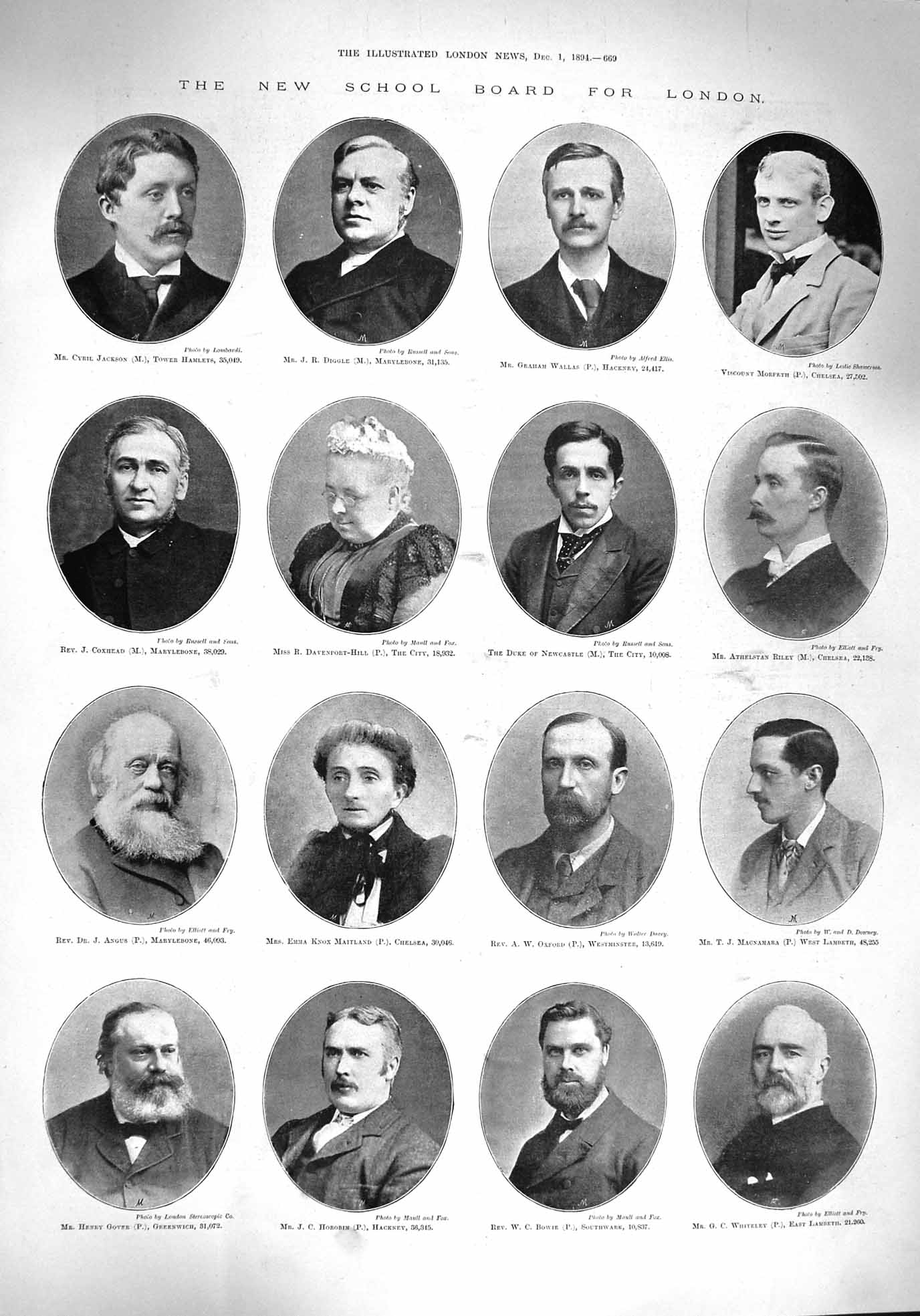 Original Old Antique Print 1894 London School Board Hamlets Newcastle Maitland
