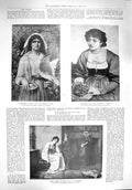 Old Antique Print 1894 Lubin Spinning Wheel Childish Days Bird Fruit Lady 19th
