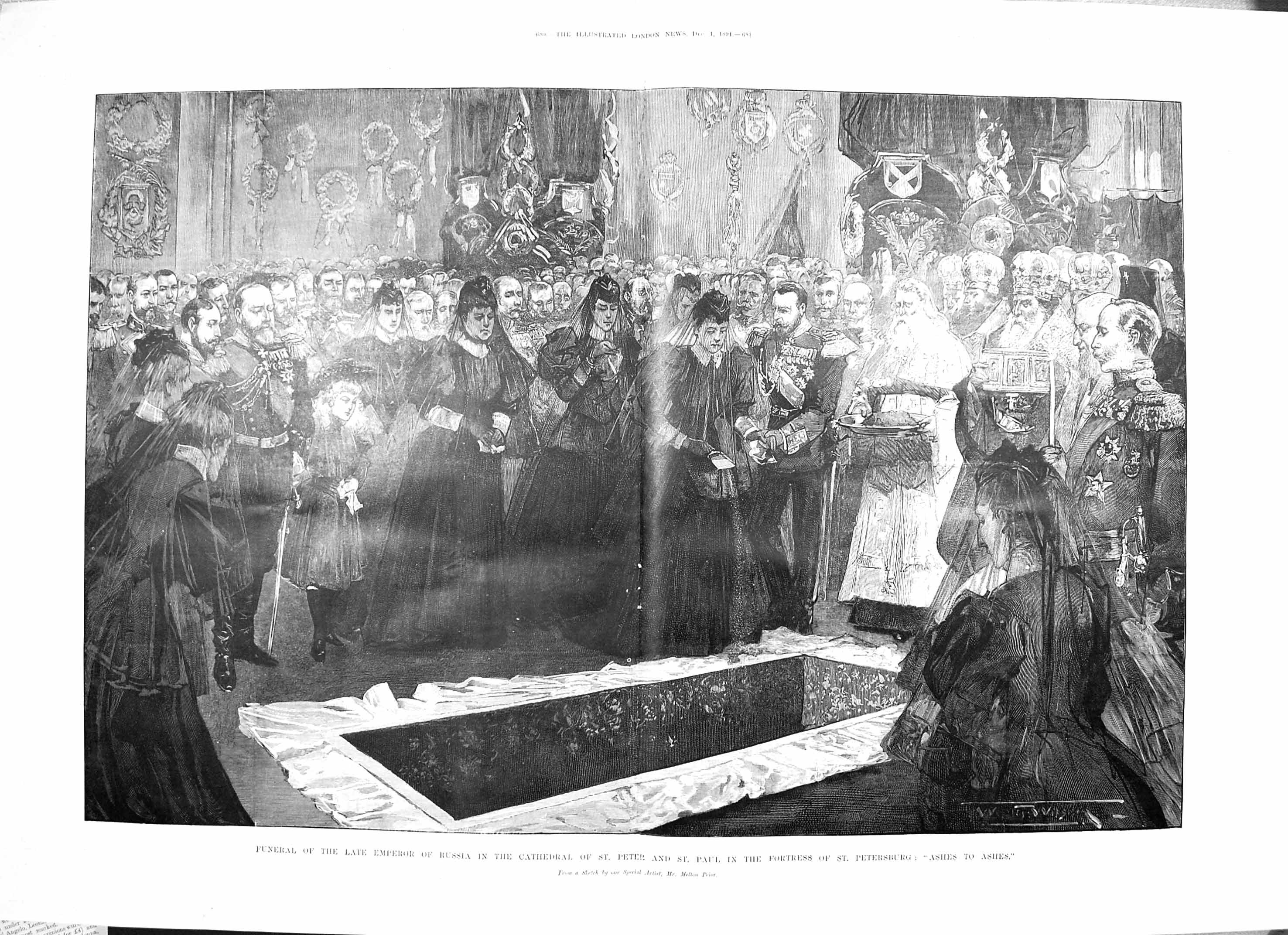 Old Antique Print 1894 Funeral Emperor Russia Paul Cathedral Petersburg 19th