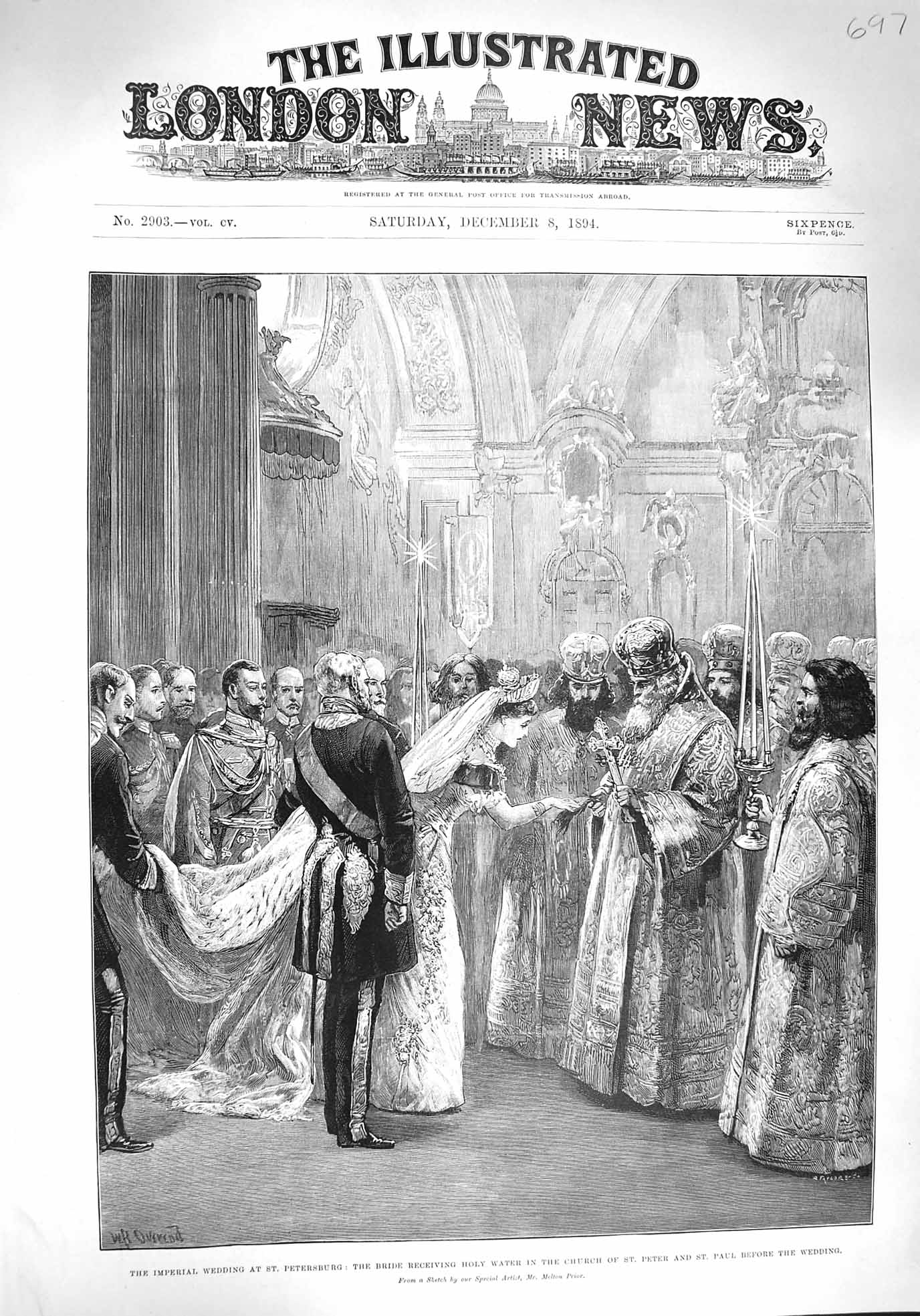 Original Old Antique Print 1894 Wedding Petersburg Church Peter Paul Holy Water