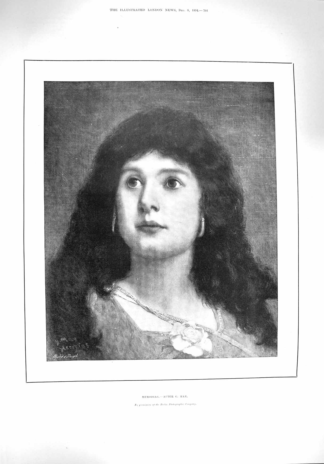 Original Old Antique Print 1894 Portrait Herodias Beautiful Woman Girl 19th