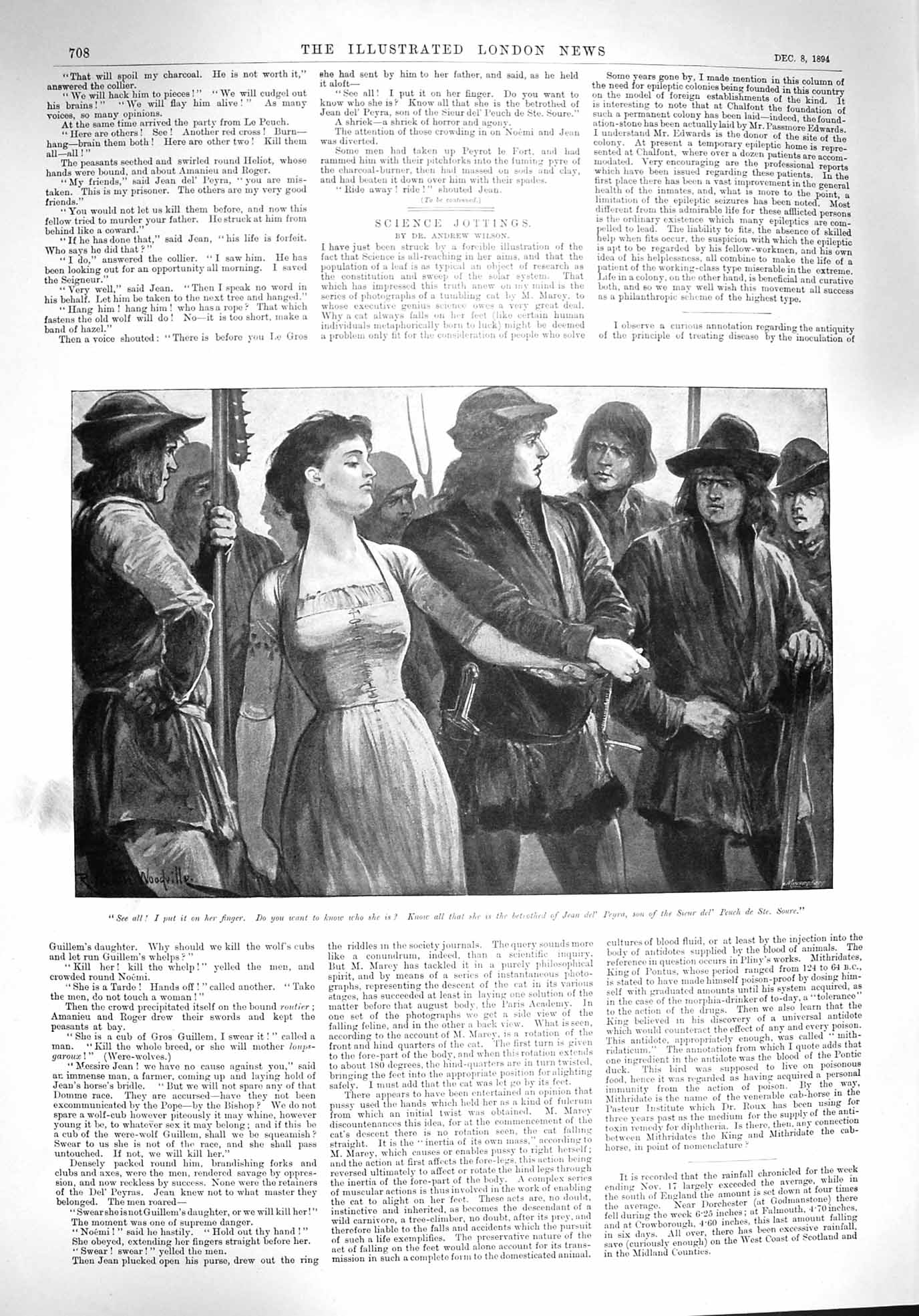 Original Old Antique Print 1894 France Guillem Daughter Jean Peyra Prisoner