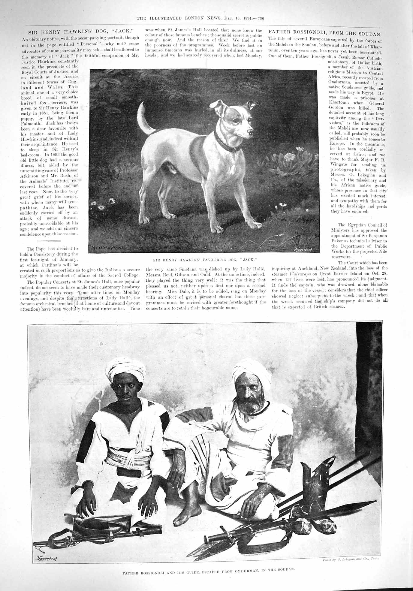 Original Old Antique Print 1894 Hawkins Dog Jack Rossignoli Omdurman Hamilton