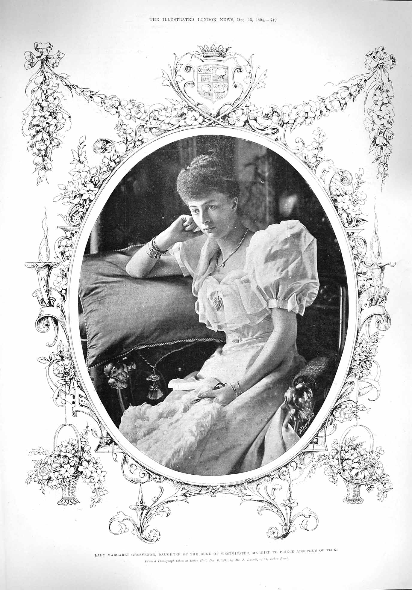 Original Old Antique Print 1894 Lady Grosvenor Prince Adolphus Teck Wedding