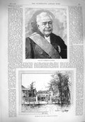 Original Old Antique Print 1894 Portrait Ferdinand De Lesseps Chateau House
